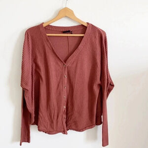 UO Out from under burnt orange waffle knit top